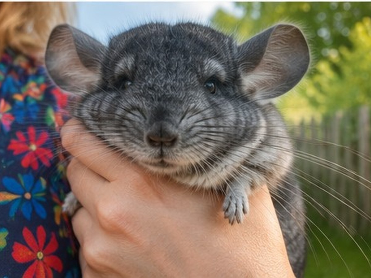 A chinchilla being held at Model Farm
